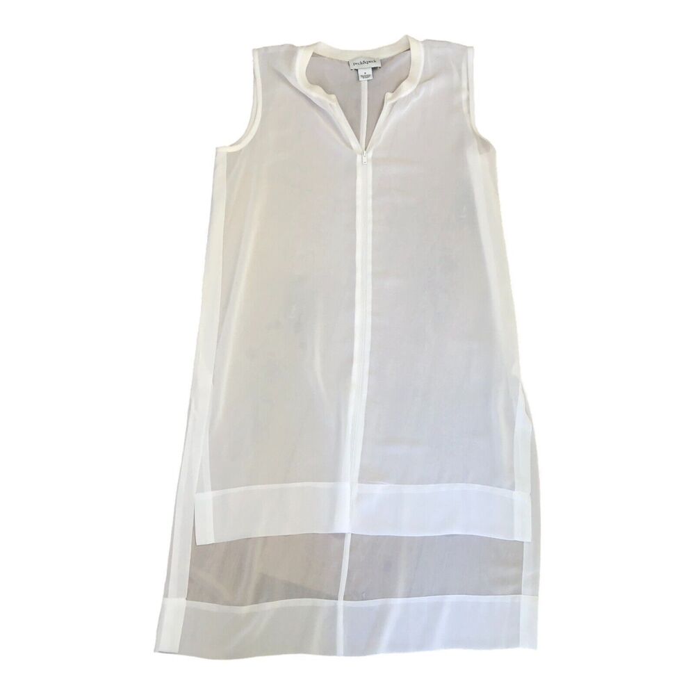 Peck & Peck‎ Women's White Sheer Sleeveless Tunic Blouse Zipper High Low Top M